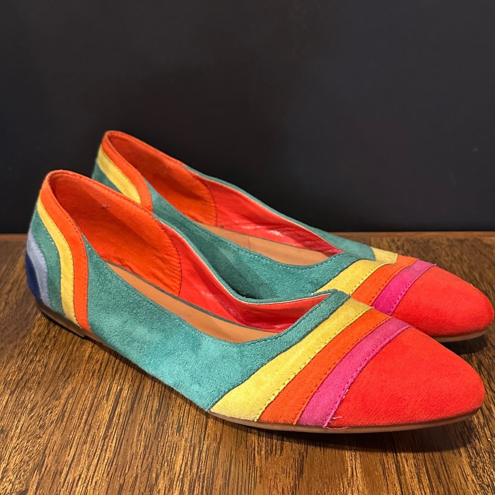 Boden Rainbow Suede Pointed Toe Flats Multi Color Wave size 9-40
